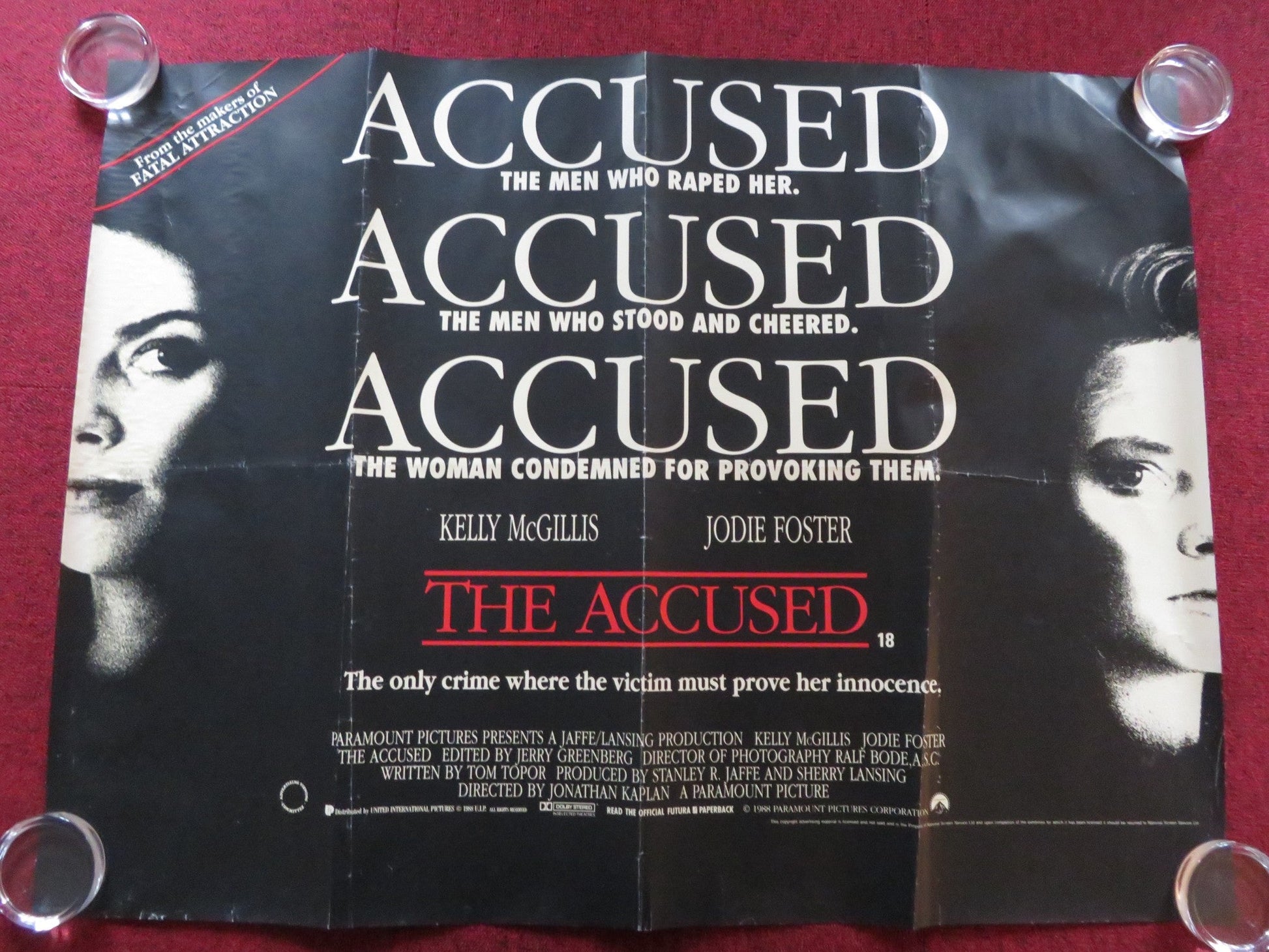 THE ACCUSED UK QUAD (30"x 40") ROLLED POSTER JODIE FOSTER KELLY MCGILLIS 1988 Rendezvous Cinema Movie posters