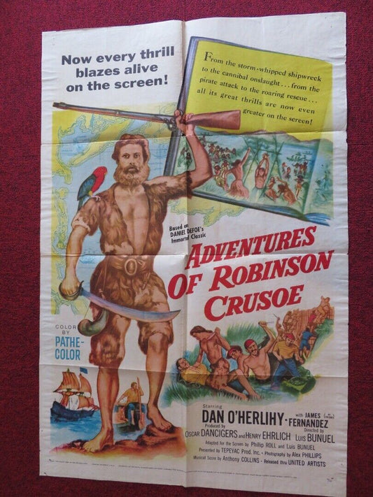 THE ADVENTURES OF ROBINSON CRUSOE FOLDED US ONE SHEET POSTER JAIME FERNANDEZ '54 - Rendezvous Cinema