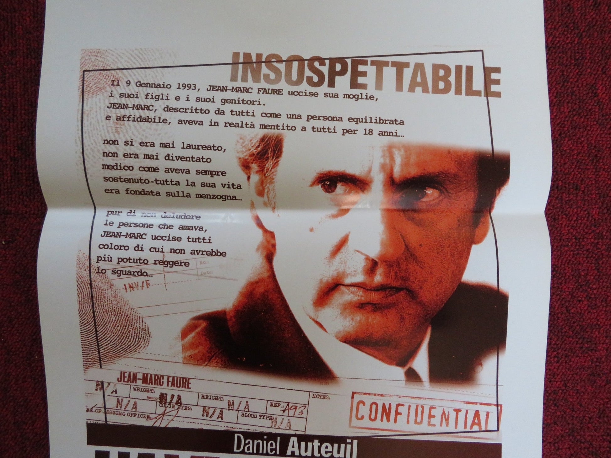 THE ADVERSARY ITALIAN LOCANDINA POSTER DANIEL AUTEUIL GERALDINE PAILHAS 2002 Rendezvous Cinema Movie posters