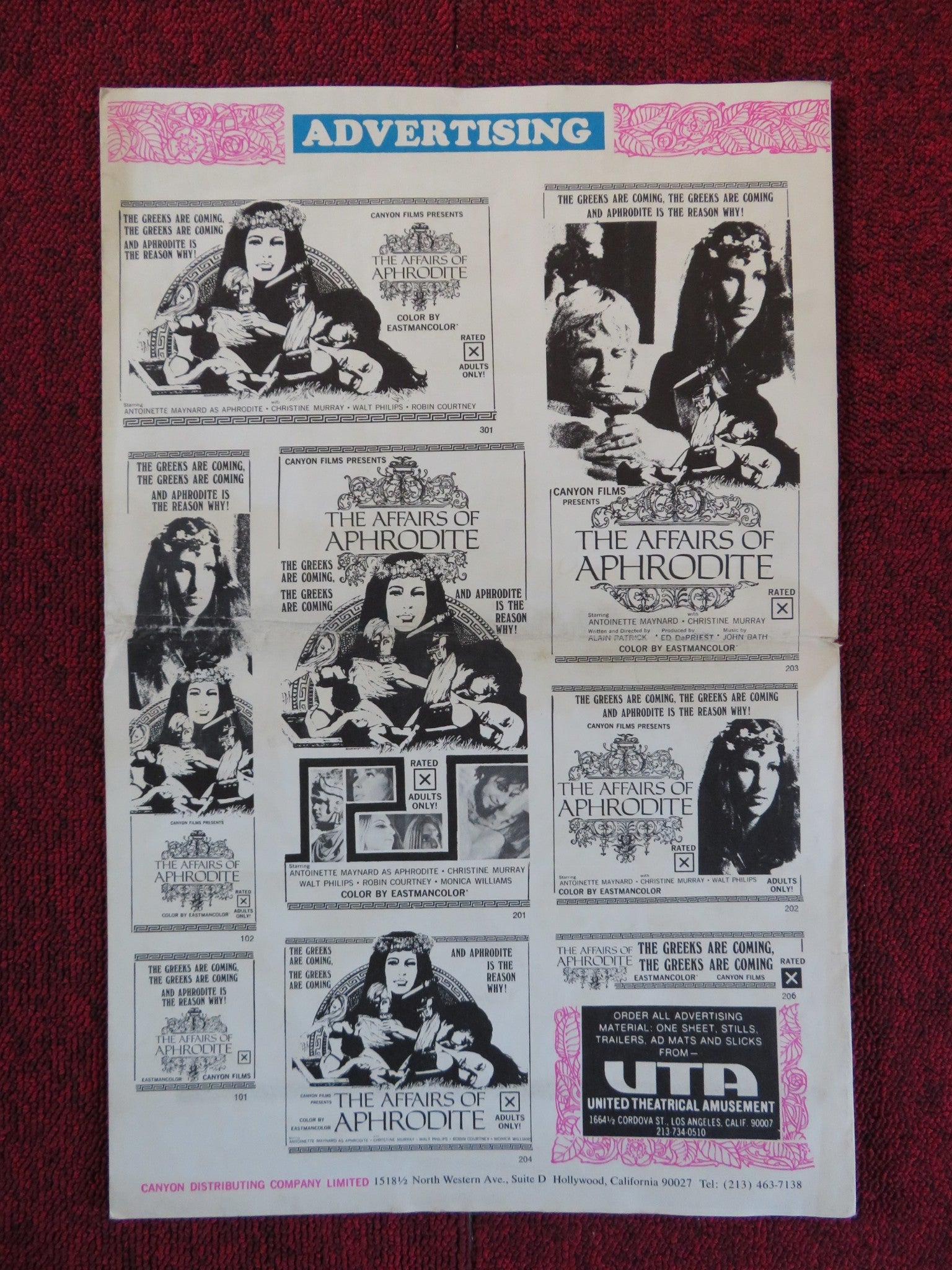 THE AFFAIRS OF APHRODITE - FOLDED PRESSBOOK UNCUT CANYON FILMS A. MAYNARD 1970 Rendezvous Cinema Movie posters