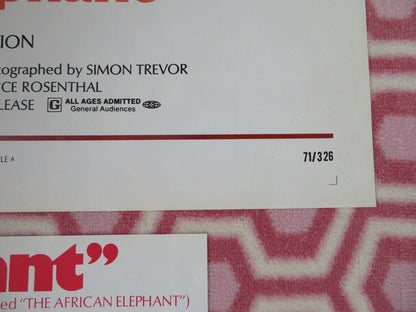 THE AFRICAN ELEPHANT US ONE SHEET POSTER FOLDED 1971 DAVID WAYNE Rendezvous Cinema Movie posters