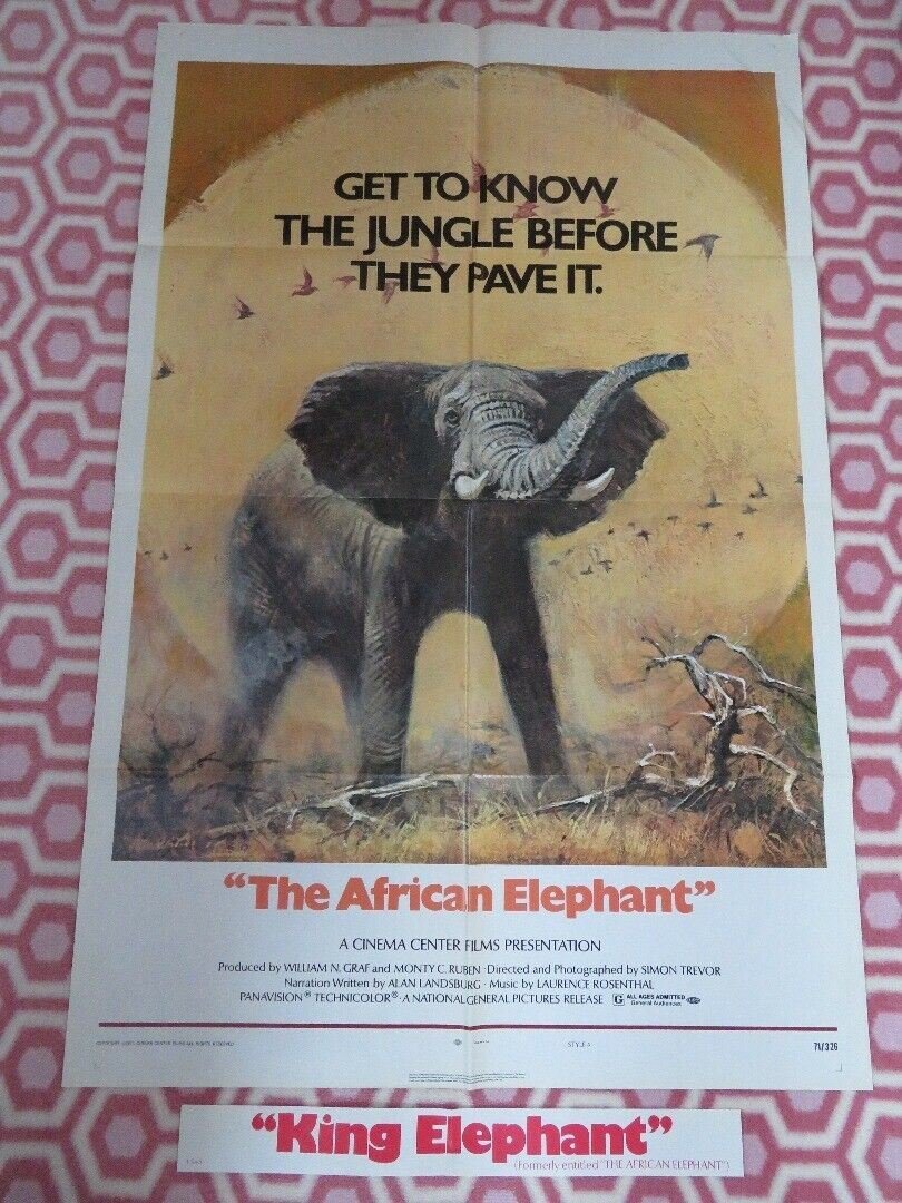 THE AFRICAN ELEPHANT US ONE SHEET POSTER FOLDED 1971 DAVID WAYNE Rendezvous Cinema Movie posters