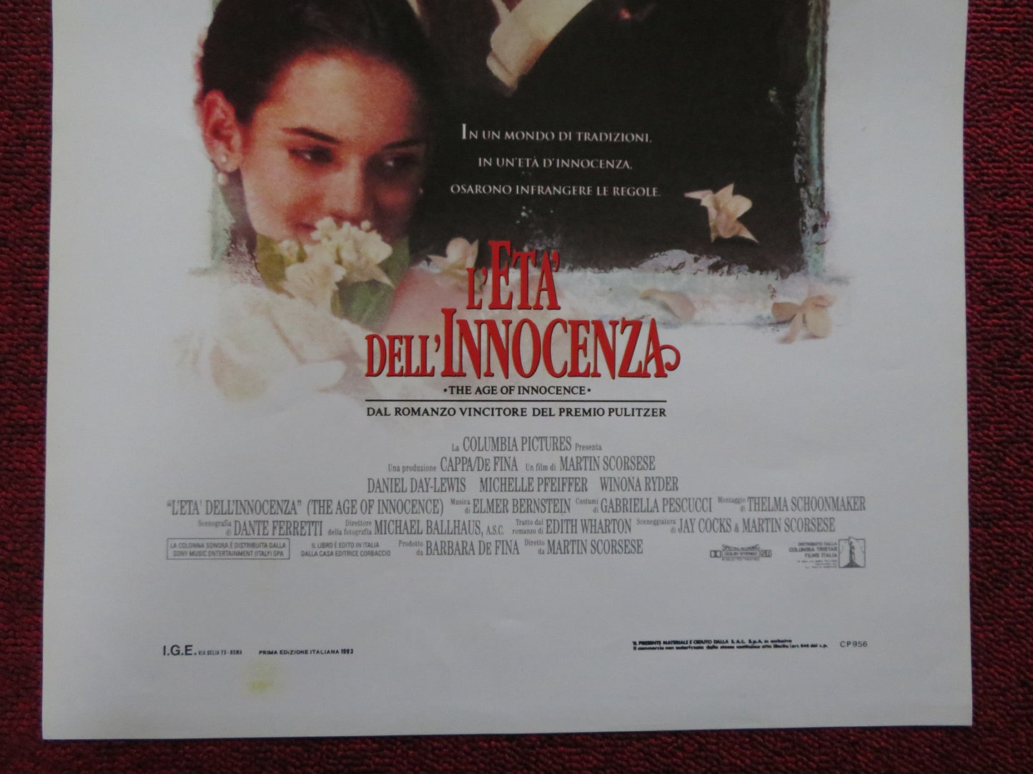 THE AGE OF INNOCENCE ITALIAN LOCANDINA POSTER DANIEL DAY - LEWIS M. PFEIFFER 1993 Rendezvous Cinema Movie posters