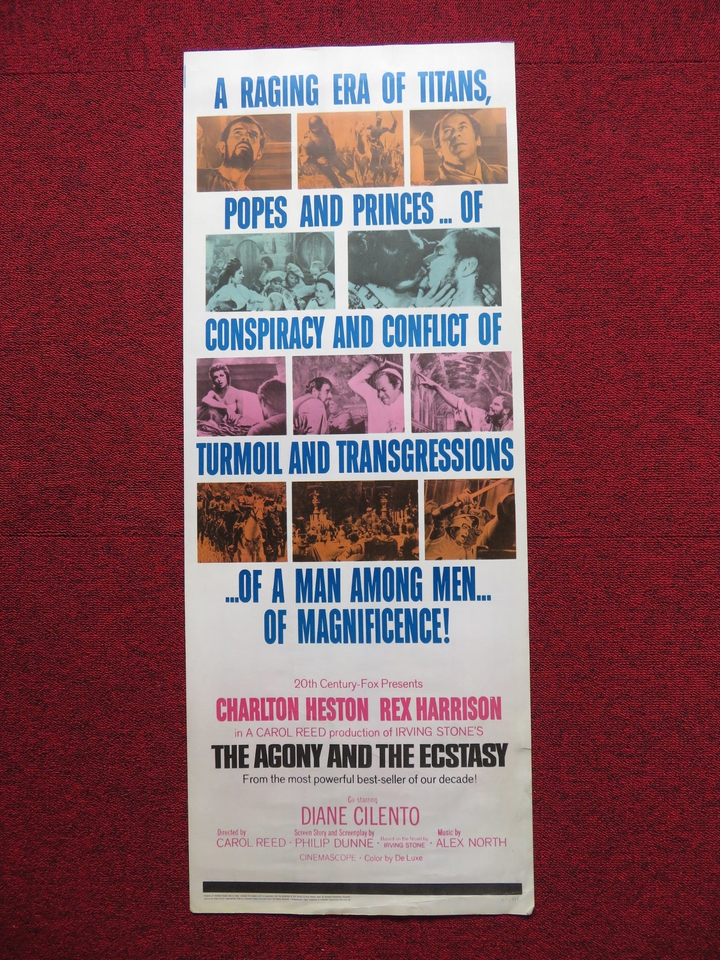 THE AGONY AND THE ECSTASY US INSERT (14"x 36") POSTER CHARLTON HESTON 1965 Rendezvous Cinema Movie posters