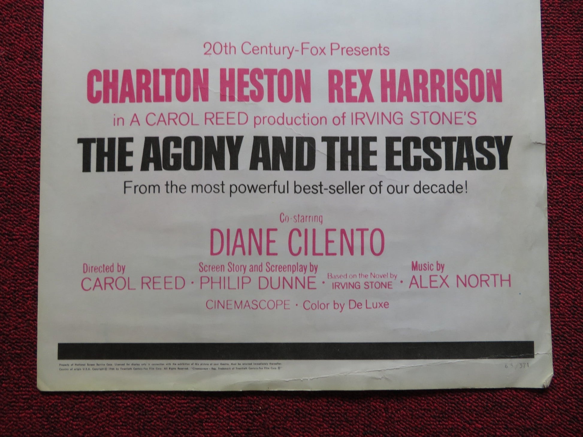 THE AGONY AND THE ECSTASY US INSERT (14"x 36") POSTER CHARLTON HESTON 1965 Rendezvous Cinema Movie posters