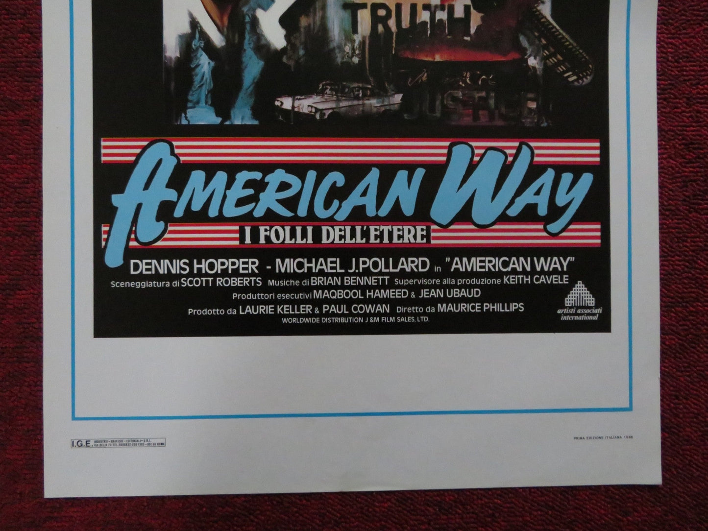 THE AMERICAN WAY ITALIAN LOCANDINA POSTER DENNIS HOPPER MICHAEL J. POLLARD 1988 Rendezvous Cinema Movie posters
