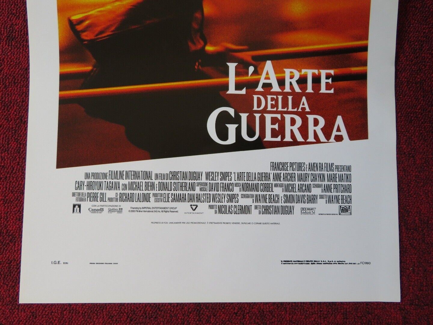 THE ART OF WAR ITALIAN LOCANDINA (27.5"x13") POSTER WESLEY SNIPES 2000 Movie posters