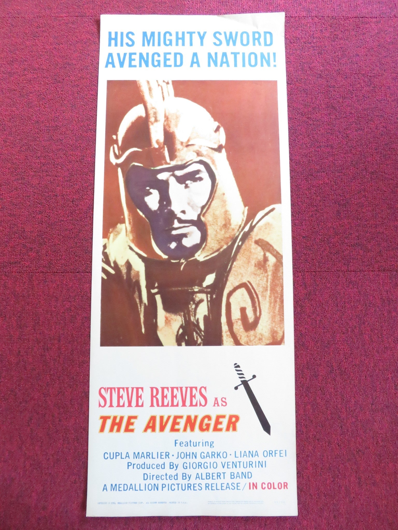 THE AVENGER US INSERT (14"x 36") POSTER STEVE REEVES CUPLA MARLIER 1962 Rendezvous Cinema Movie posters