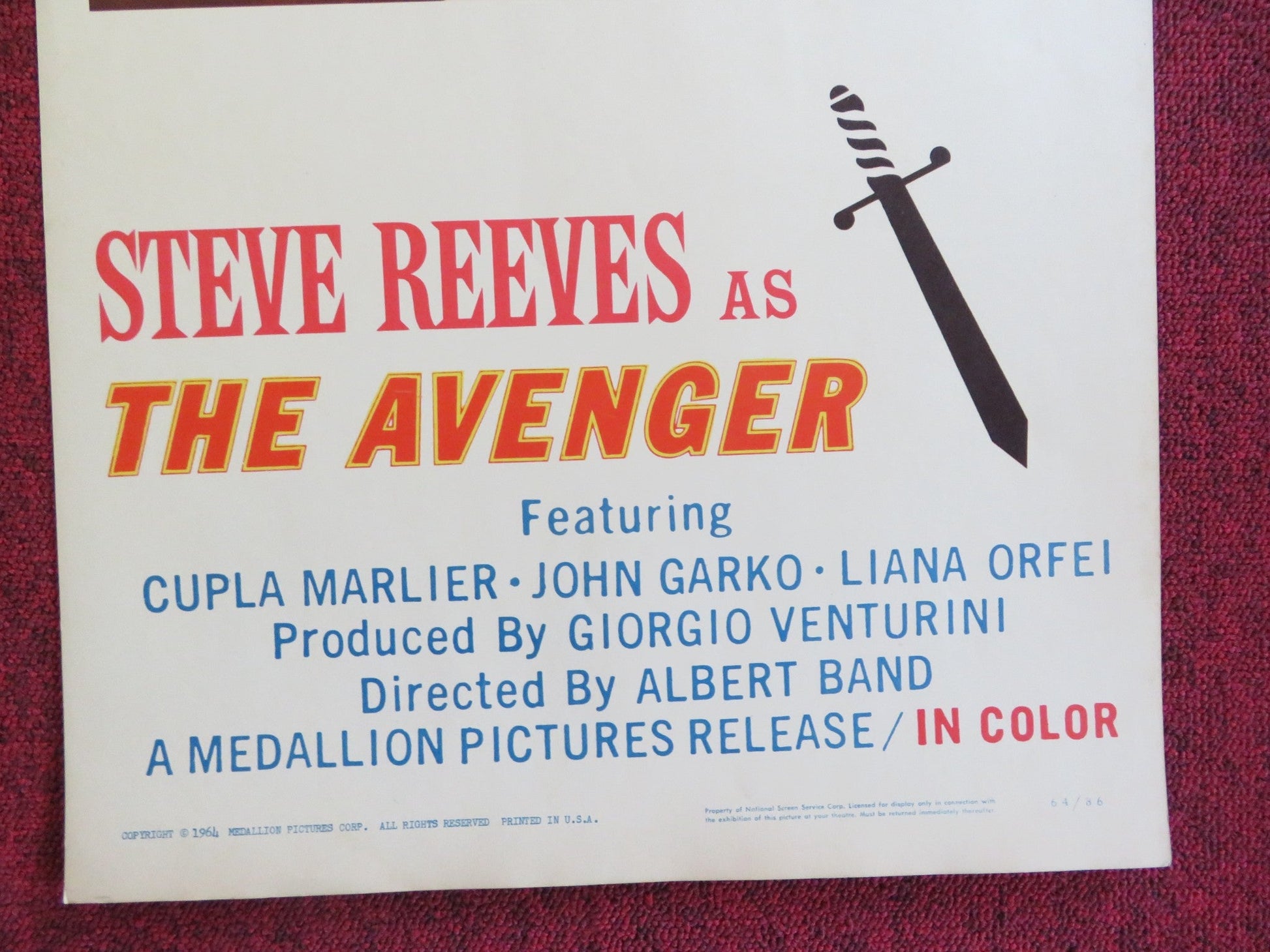 THE AVENGER US INSERT (14"x 36") POSTER STEVE REEVES CUPLA MARLIER 1962 Rendezvous Cinema Movie posters