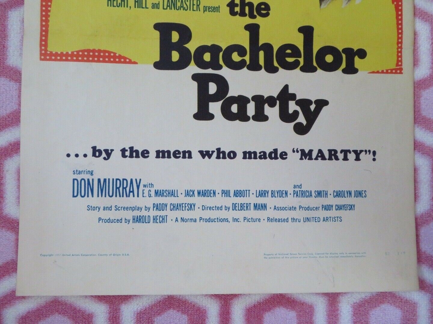 THE BACHELOR PARTY US INSERT (14"x 36") POSTER DON MURRAY 1957 - Rendezvous Cinema