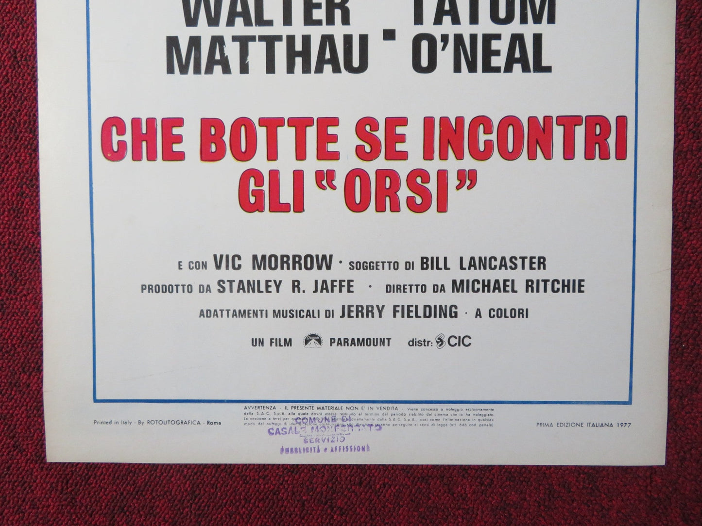 THE BAD NEWS BEARS ITALIAN LOCANDINA POSTER WALTER MATTHAU TATUM O'NEAL 1977 Rendezvous Cinema Movie posters