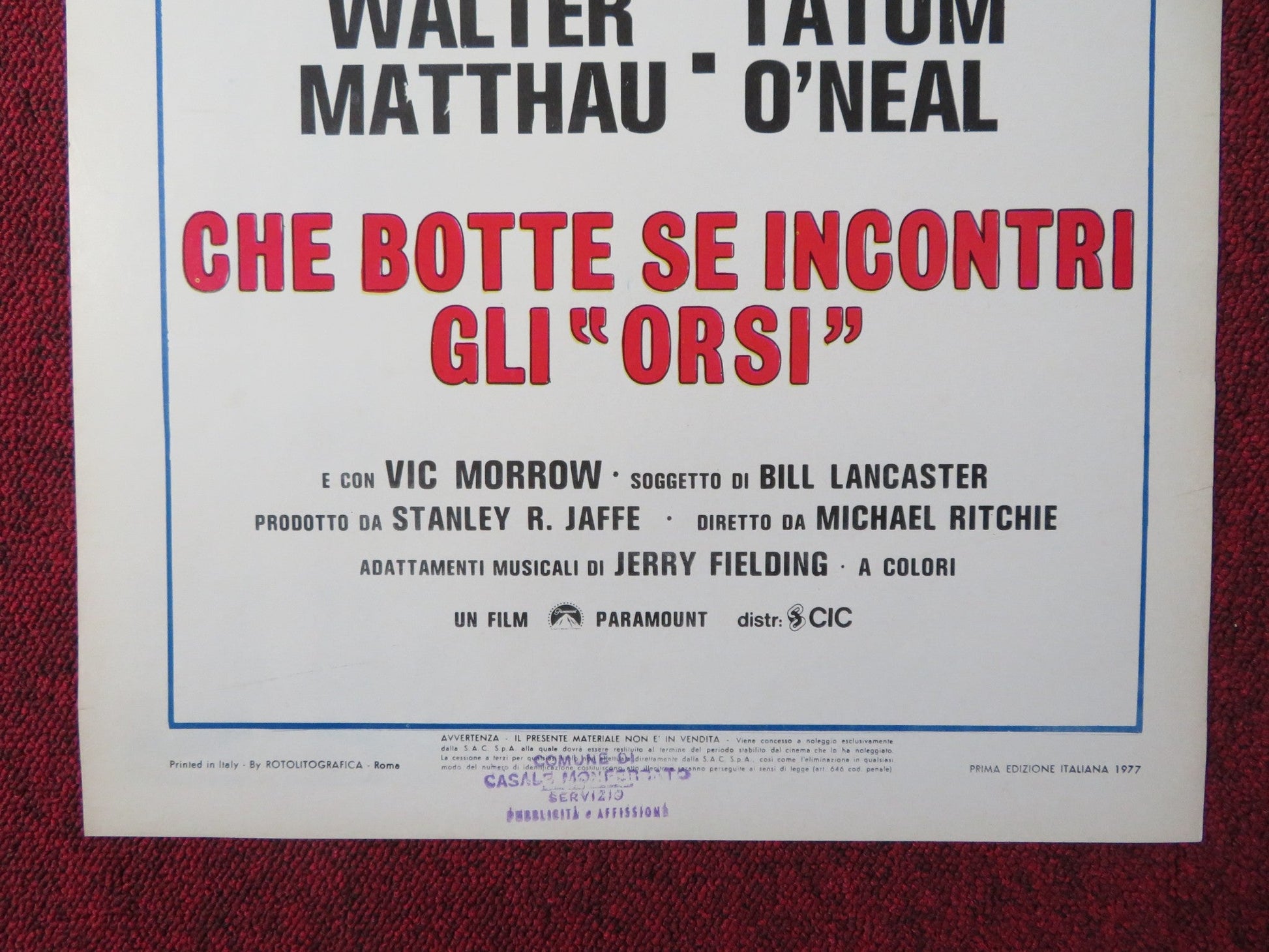 THE BAD NEWS BEARS ITALIAN LOCANDINA POSTER WALTER MATTHAU TATUM O'NEAL 1977 Rendezvous Cinema Movie posters