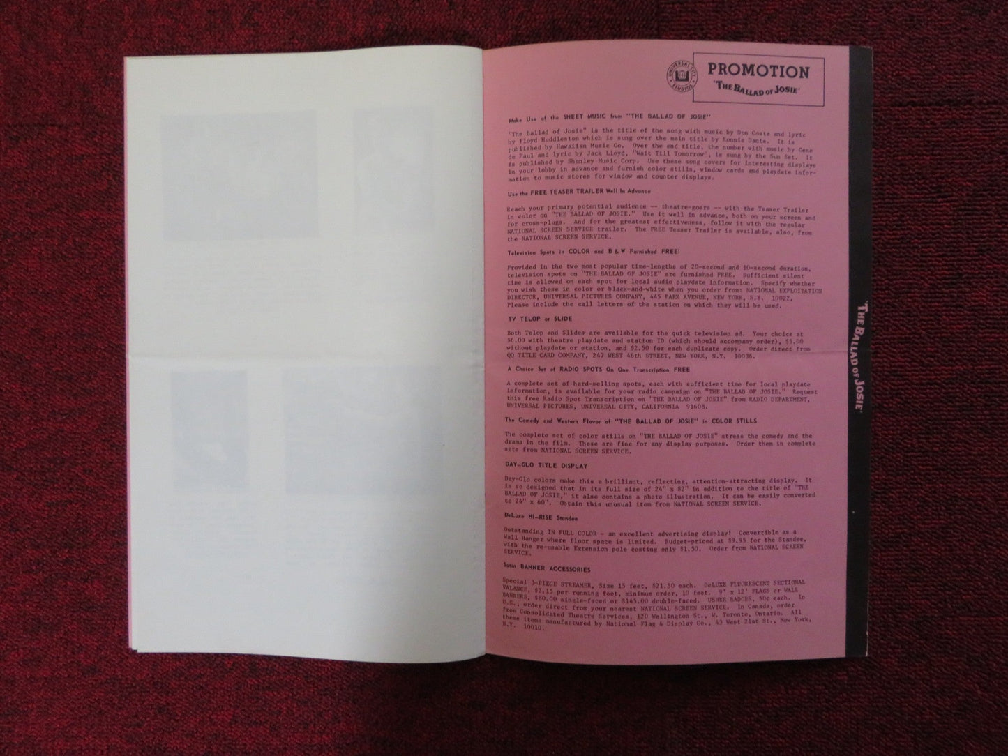 THE BALLAD OF JOSIE - PRESSBOOK UNCUT UNIVERSAL CITY STUDIOS DORIS DAY 1967 Rendezvous Cinema Movie posters