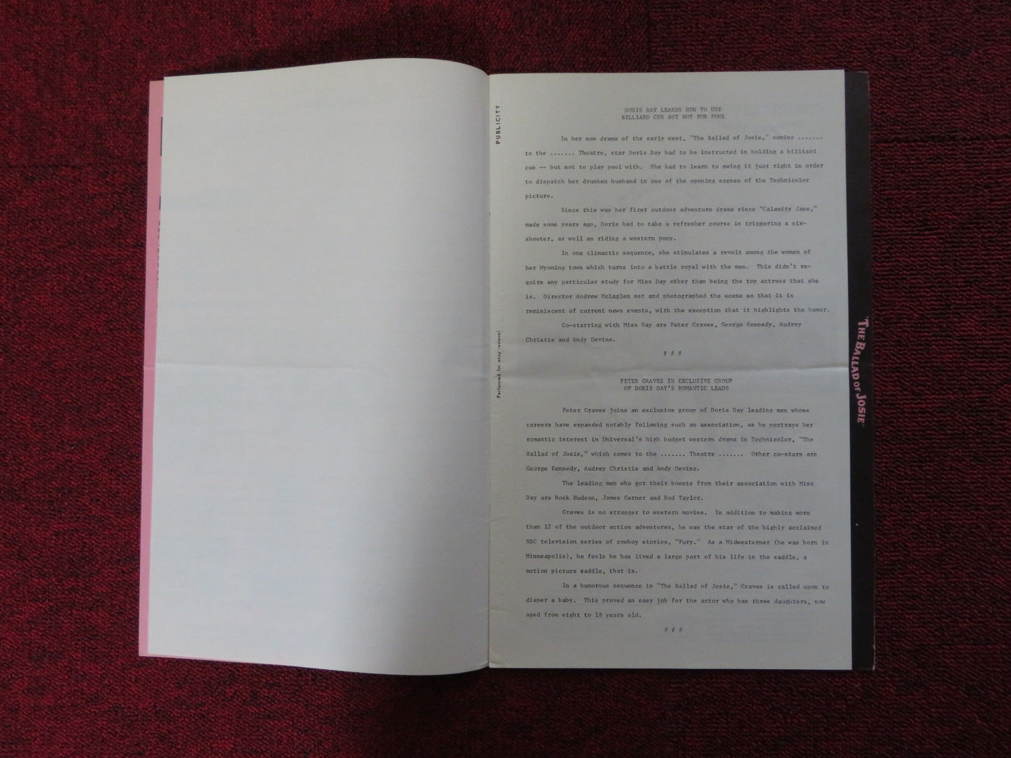 THE BALLAD OF JOSIE - PRESSBOOK UNCUT UNIVERSAL CITY STUDIOS DORIS DAY 1967 Rendezvous Cinema Movie posters