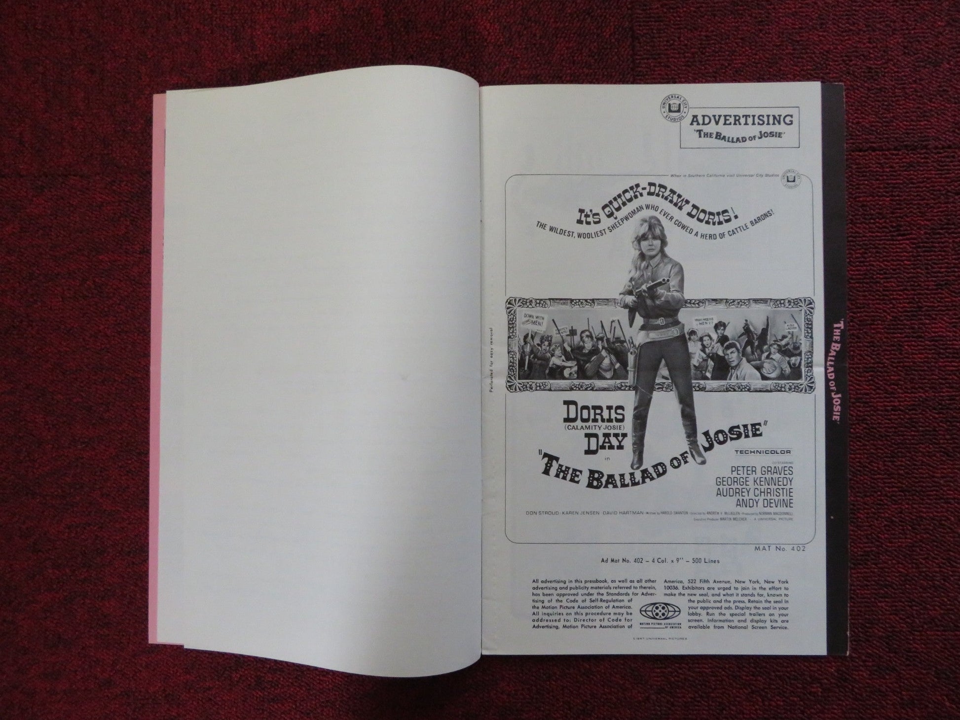 THE BALLAD OF JOSIE - PRESSBOOK UNCUT UNIVERSAL CITY STUDIOS DORIS DAY 1967 Rendezvous Cinema Movie posters