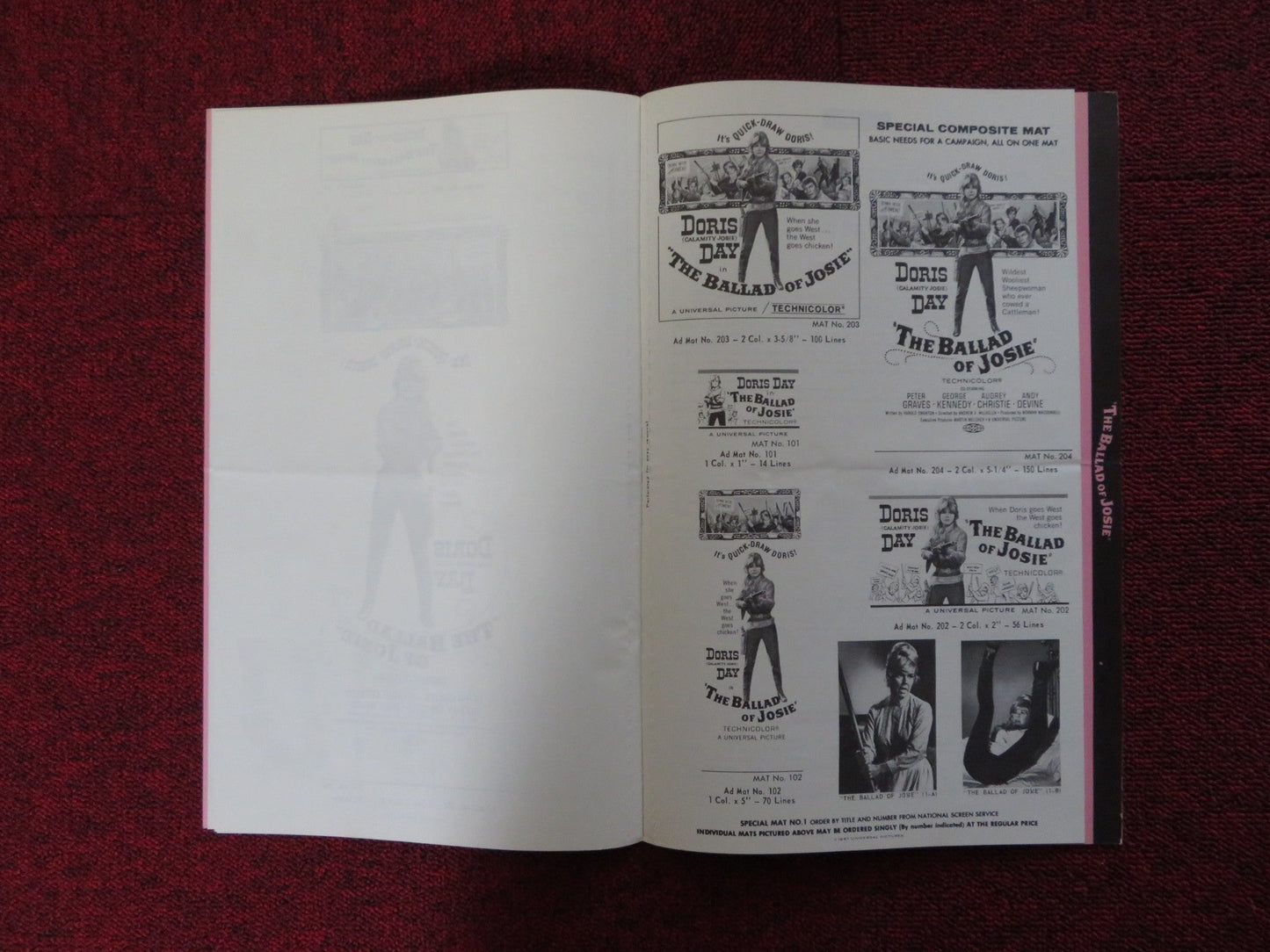 THE BALLAD OF JOSIE - PRESSBOOK UNCUT UNIVERSAL CITY STUDIOS DORIS DAY 1967 Rendezvous Cinema Movie posters