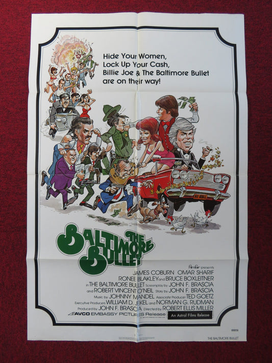 THE BALTIMORE BULLET FOLDED US ONE SHEET POSTER JAMES COBURN OMAR SHARIF 1980 Rendezvous Cinema Movie posters