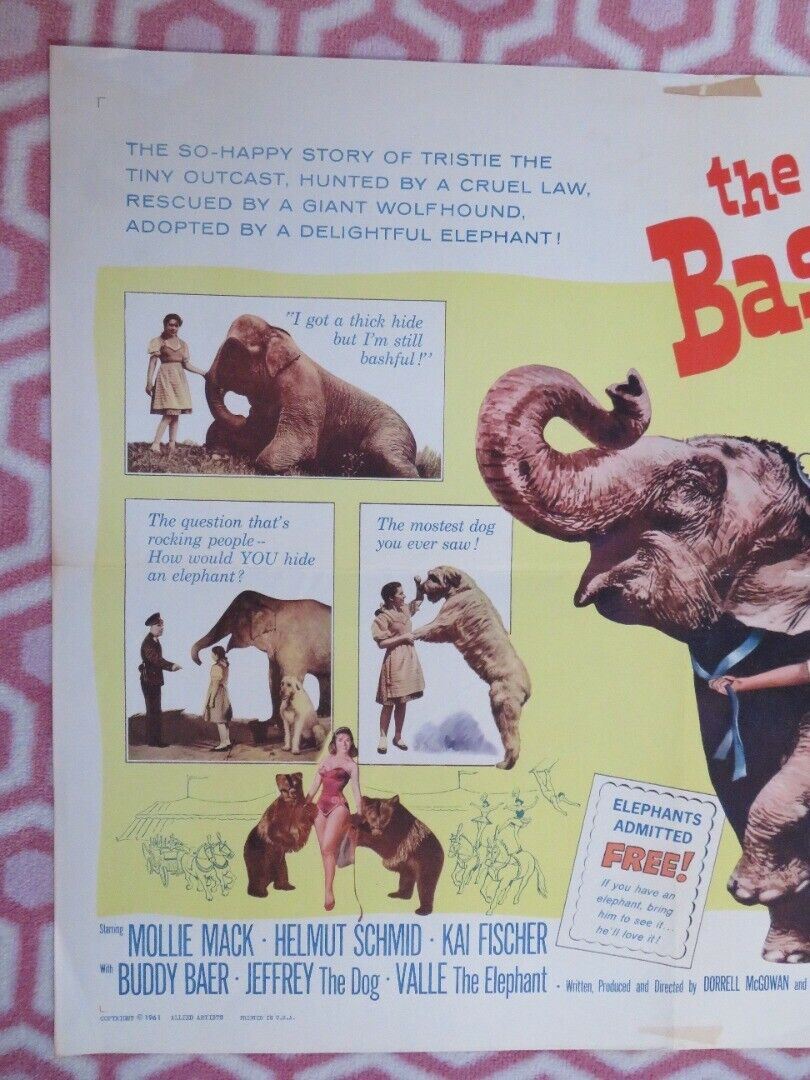 THE BASHFUL ELEPHANT US HALF SHEET (22"x 28") POSTER MOLLIE MACK 1962 Movie posters