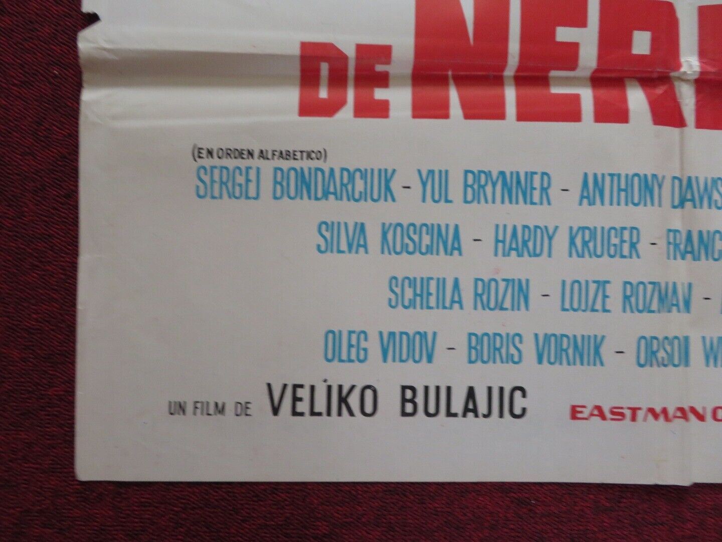 THE BATTLE OF NERETVA FOLDED ARGENTINA ONE SHEET POSTER YUL BRYNNER ORSON WELLES - Rendezvous Cinema