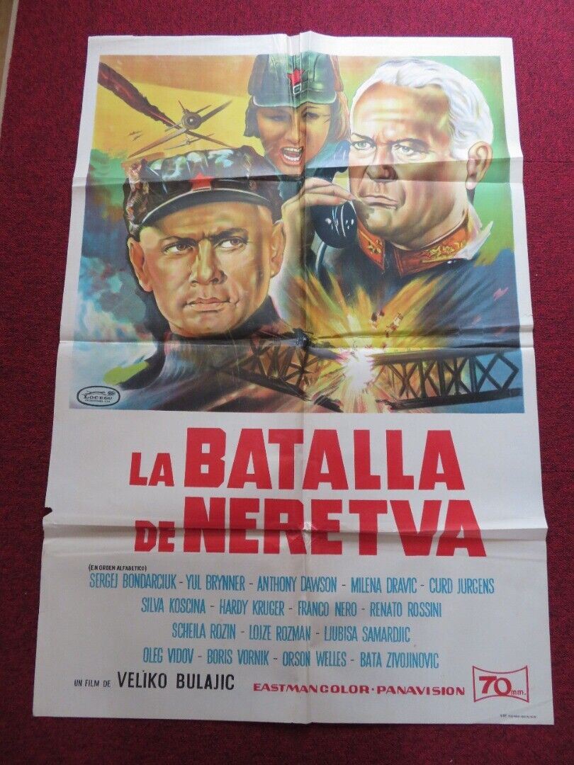 THE BATTLE OF NERETVA FOLDED ARGENTINA ONE SHEET POSTER YUL BRYNNER ORSON WELLES - Rendezvous Cinema