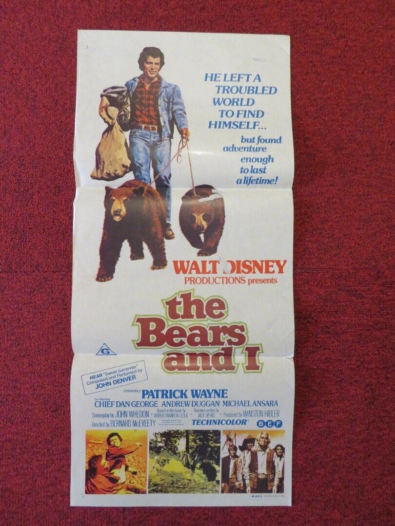 THE BEARS AND I FOLDED AUSTRALIAN DAYBILL POSTER DISNEY PATRICK WAYNE 1974 Movie posters
