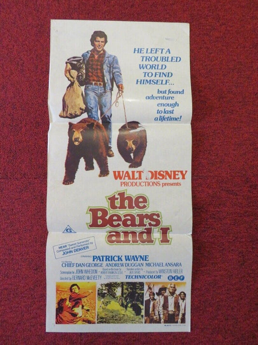 THE BEARS AND I FOLDED AUSTRALIAN DAYBILL POSTER DISNEY PATRICK WAYNE 1974 Movie posters