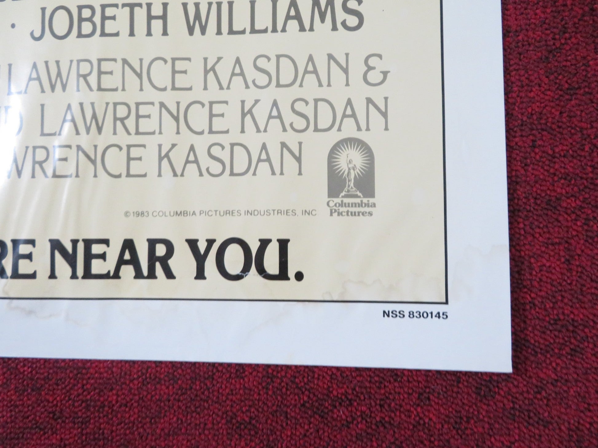 THE BIG CHILL FOLDED US ONE SHEET POSTER TOM BERENGER GLENN CLOSE 1983 Rendezvous Cinema Movie posters