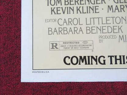 THE BIG CHILL FOLDED US ONE SHEET POSTER TOM BERENGER GLENN CLOSE 1983 Rendezvous Cinema Movie posters