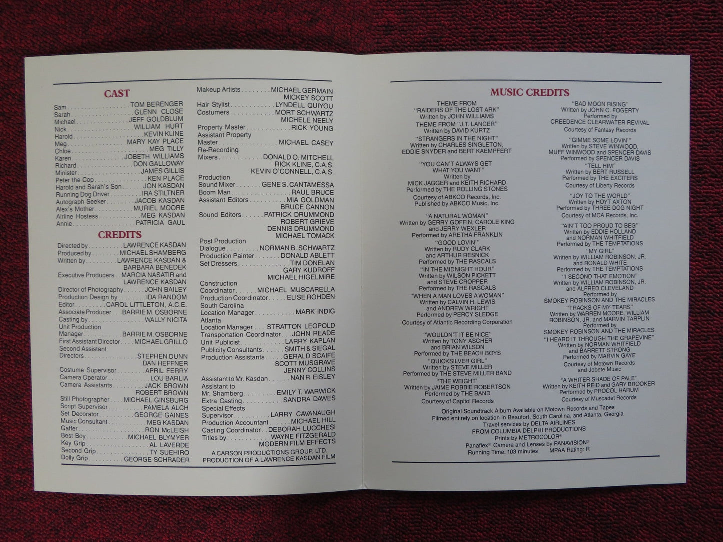 THE BIG CHILL US SCREENING PROGRAM TOM BERENGER GLENN CLOSE 1983 Rendezvous Cinema Movie posters