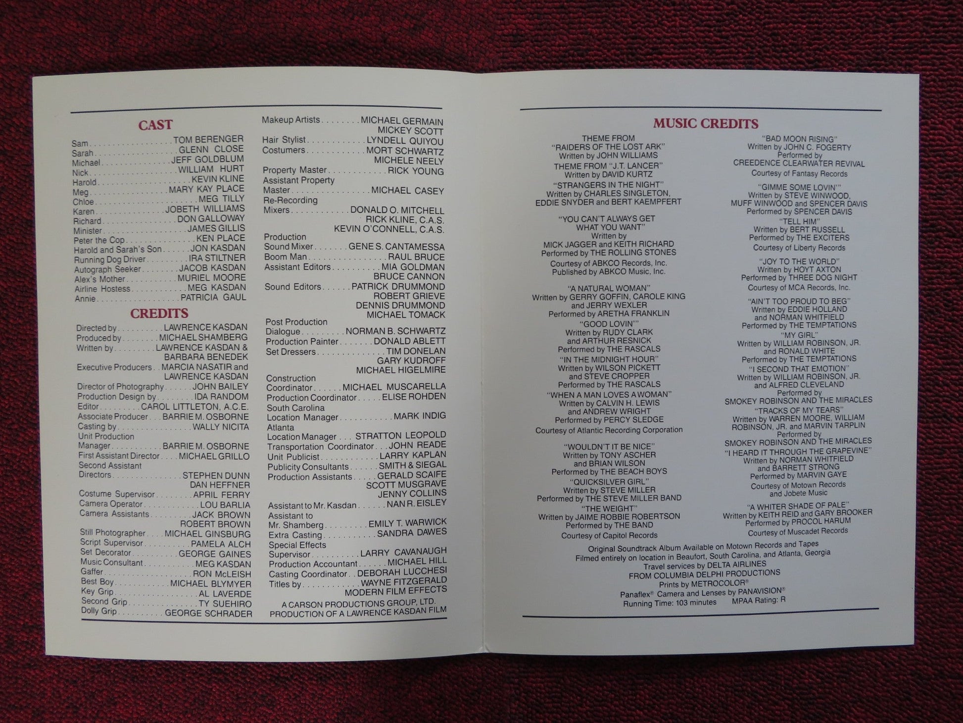 THE BIG CHILL US SCREENING PROGRAM TOM BERENGER GLENN CLOSE 1983 Rendezvous Cinema Movie posters