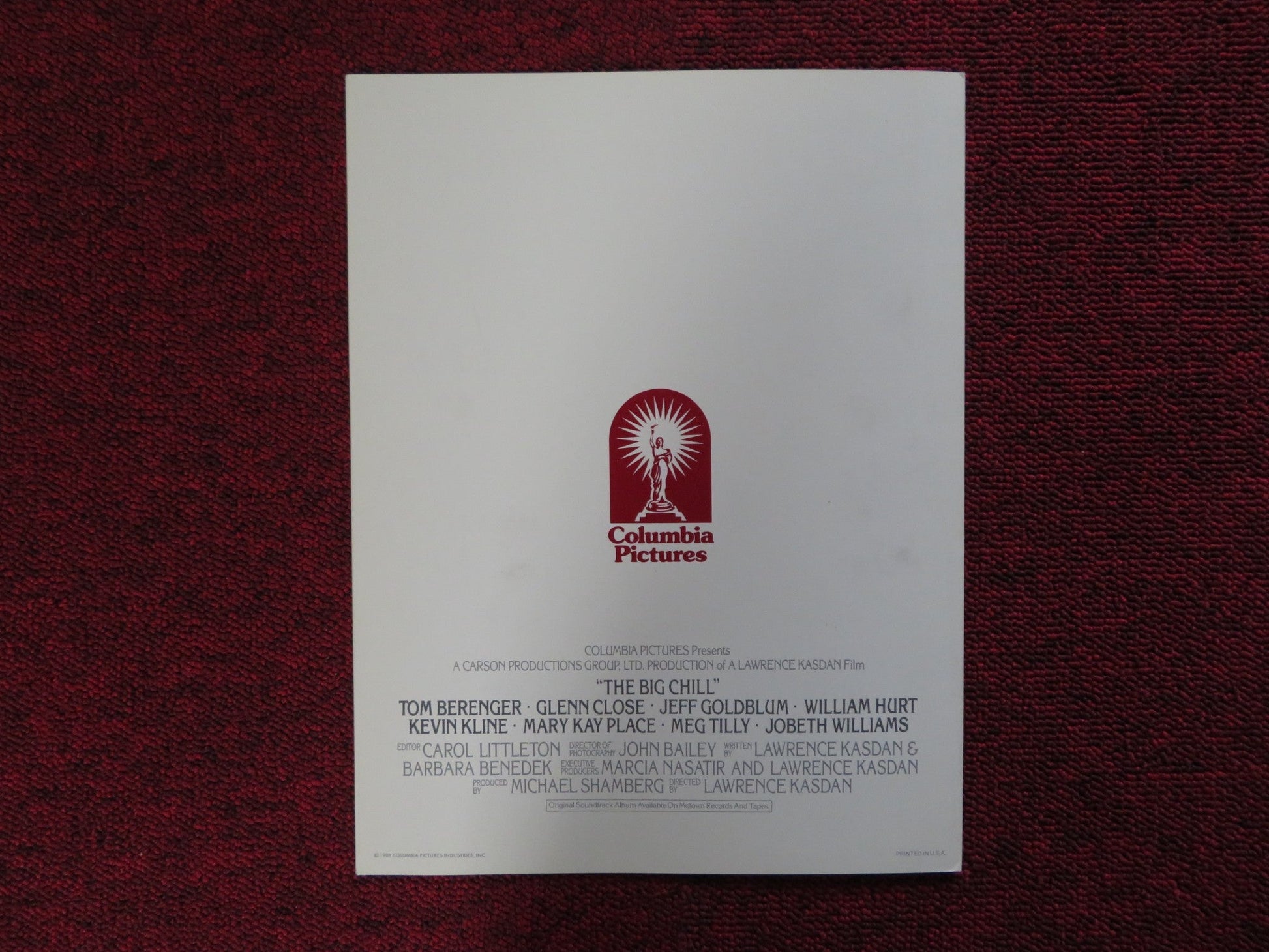 THE BIG CHILL US SCREENING PROGRAM TOM BERENGER GLENN CLOSE 1983 Rendezvous Cinema Movie posters