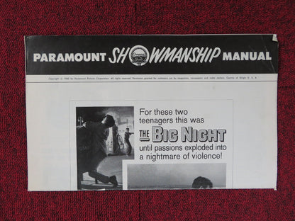 THE BIG NIGHT UNCUT PARAMOUNT FOLDED PRESS BOOK RANDY SPARKS V. STEVENSON 1960 Rendezvous Cinema Movie posters