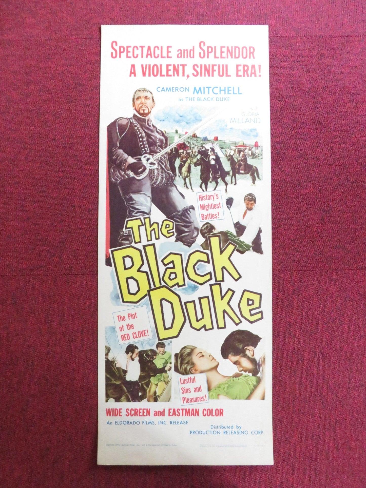 THE BLACK DUKE US INSERT (14"x 36") POSTER CAMERON MITCHELL GLORIA MILLAND 1964 Rendezvous Cinema Movie posters