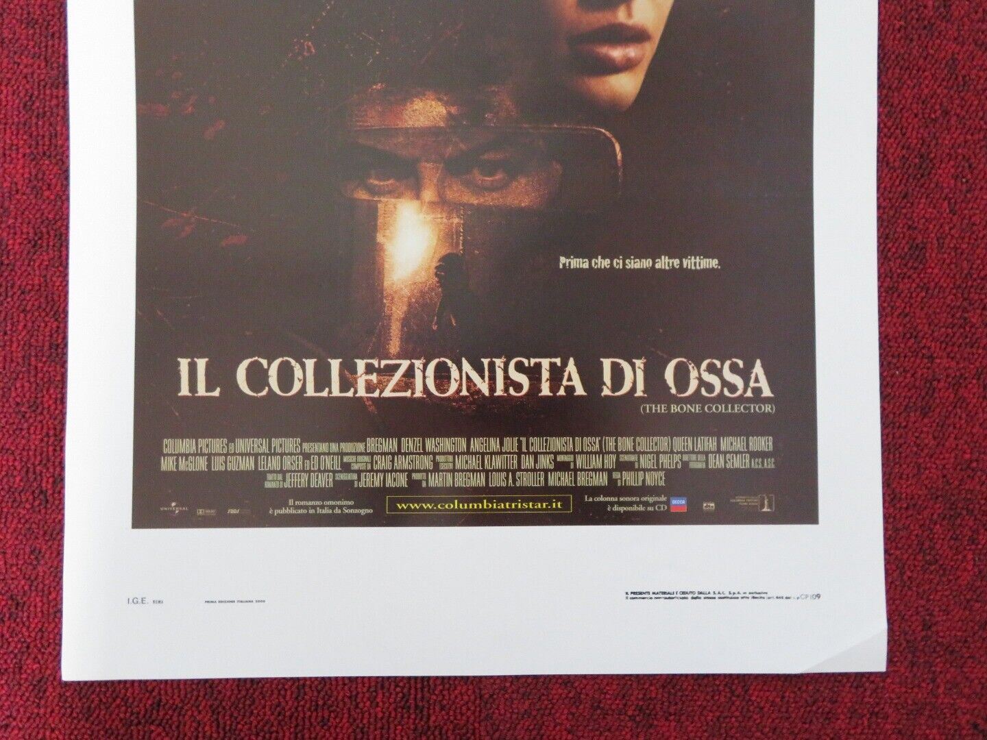 THE BONE COLLECTOR ITALIAN LOCANDINA (27.5"x13") POSTER DENZEL WASHINGTON 2000 Movie posters