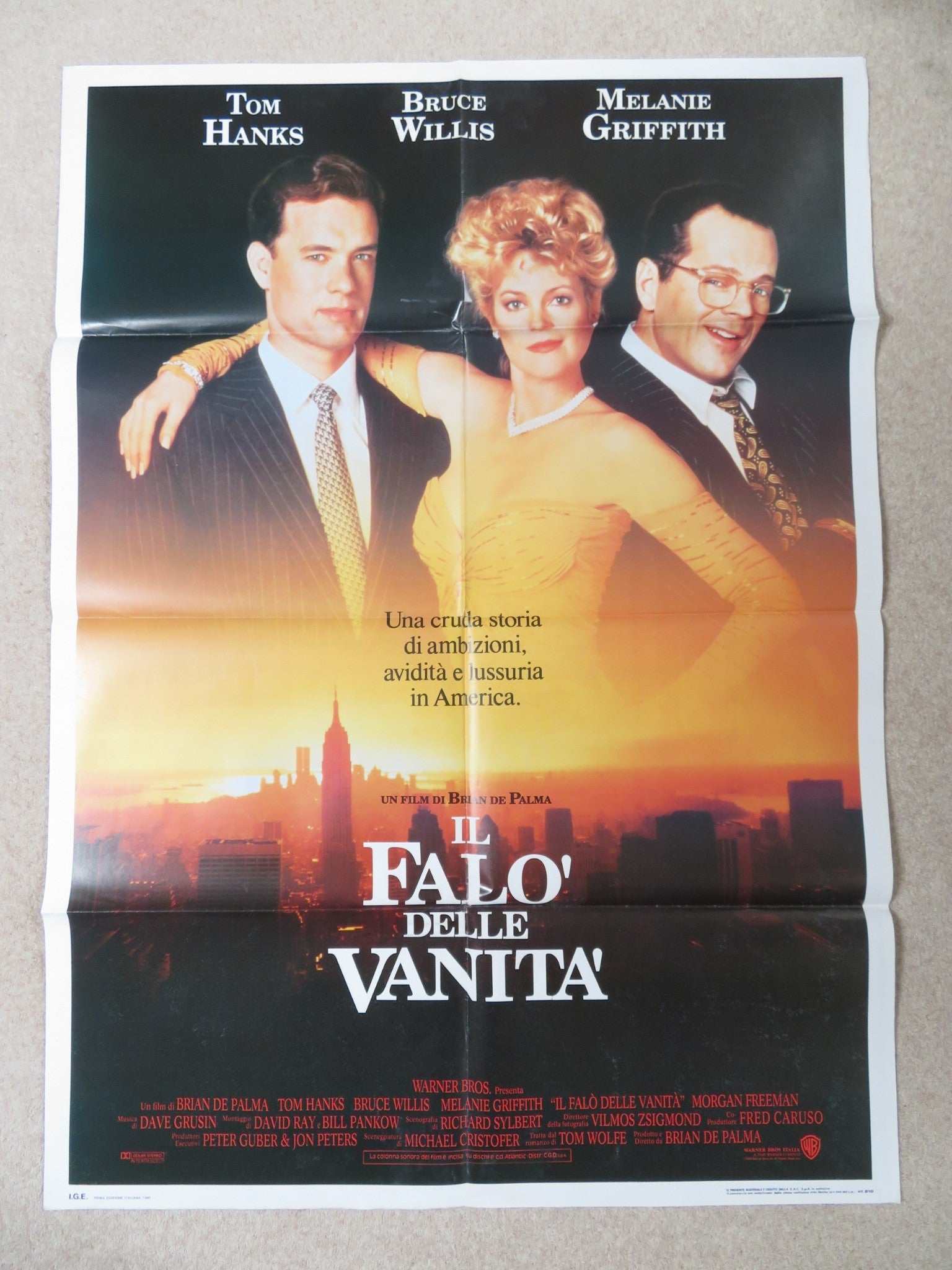 THE BONFIRE OF THE VANITIES ITALIAN 2 FOGLIO POSTER TOM HANKS BRUCE WILLIS '90 Rendezvous Cinema Movie posters