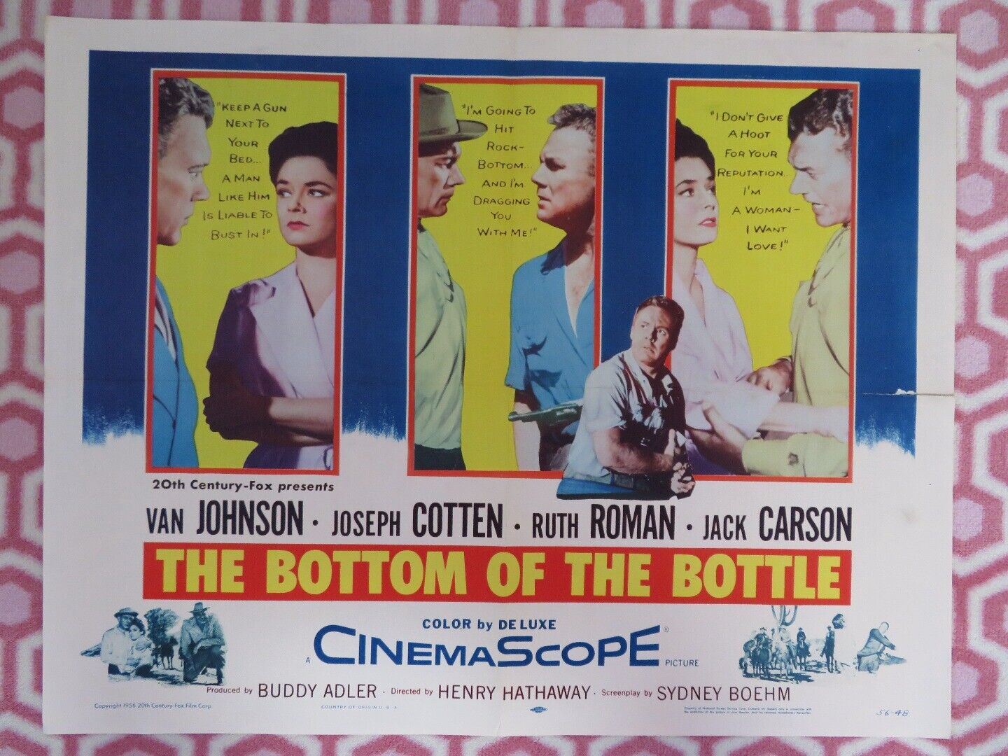 THE BOTTOM OF THE BOTTLE US HALF SHEET (22"x 28") POSTER VAN JOHNSON 1956 Movie posters