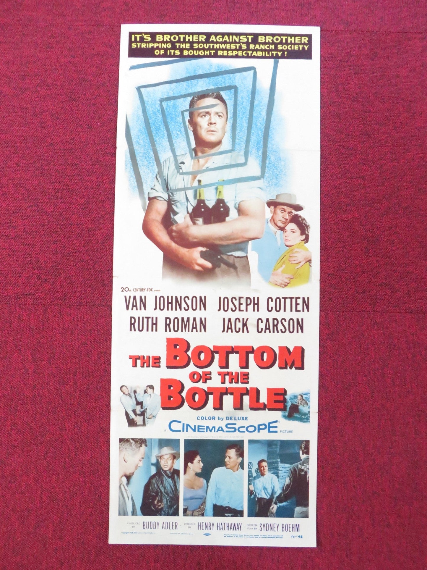 THE BOTTOM OF THE BOTTLE US INSERT (14"x 36") POSTER VAN JOHNSON COTTEN 1956 Rendezvous Cinema Movie posters