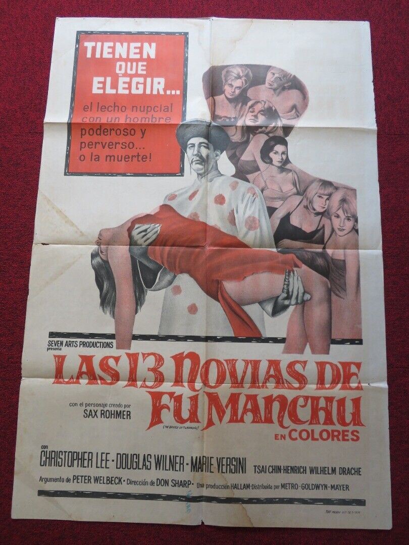 THE BRIDES OF FU MANCHU FOLDED ARGENTINA ONE SHEET POSTER CHRISTOPHER LEE 1966 Movie posters