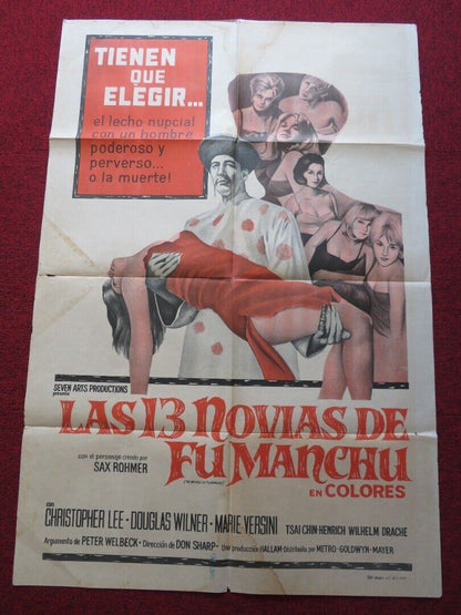 THE BRIDES OF FU MANCHU FOLDED ARGENTINA ONE SHEET POSTER CHRISTOPHER LEE 1966 Movie posters