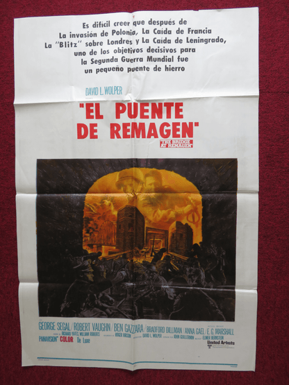 THE BRIDGE AT REMAGEN FOLDED ARGENTINA ONE SHEET POSTER G. SEGAL R. VAUGHN 1969 Rendezvous Cinema Movie posters