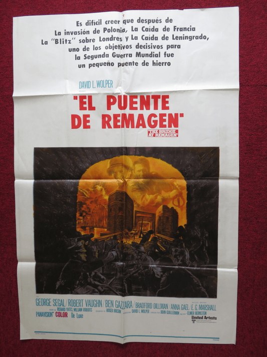 THE BRIDGE AT REMAGEN FOLDED ARGENTINA ONE SHEET POSTER G. SEGAL R. VAUGHN 1969 Rendezvous Cinema Movie posters