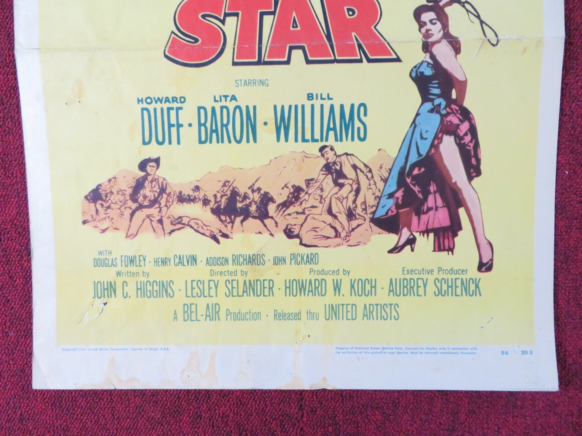 THE BROKEN STAR US INSERT (14"x 36") POSTER HOWARD DUFF LITA BARON 1956 Rendezvous Cinema Movie posters