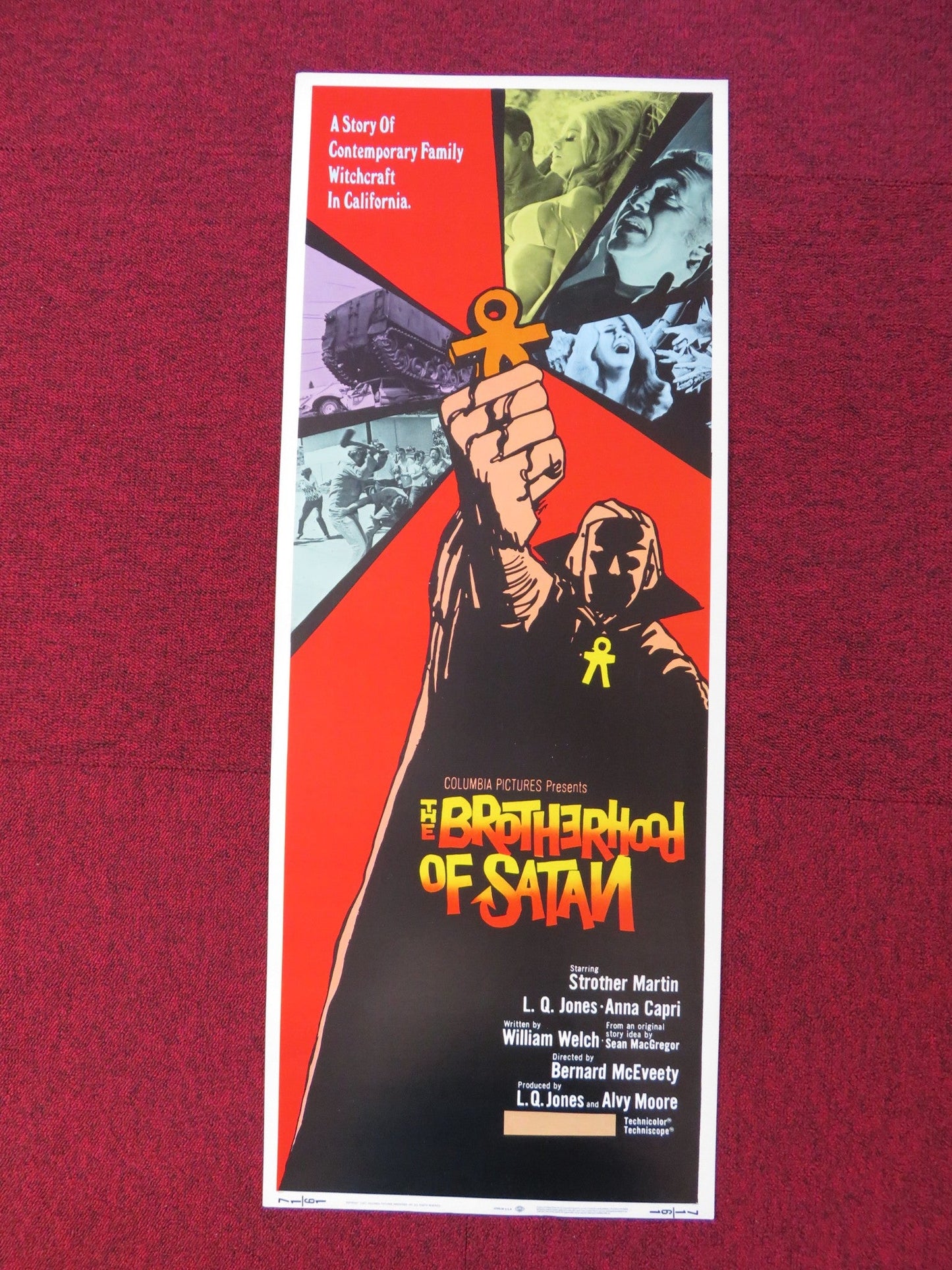 THE BROTHERHOOD OF SATAN US INSERT (14"x 36") POSTER STROTHER MARTIN 1971 Rendezvous Cinema Movie posters