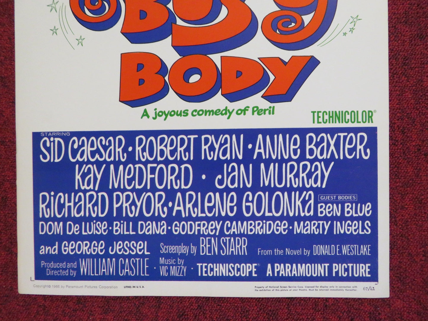THE BUSY BODY US INSERT (14"x 36") POSTER SID CAESAR ROBERT RYAN 1966 Rendezvous Cinema Movie posters