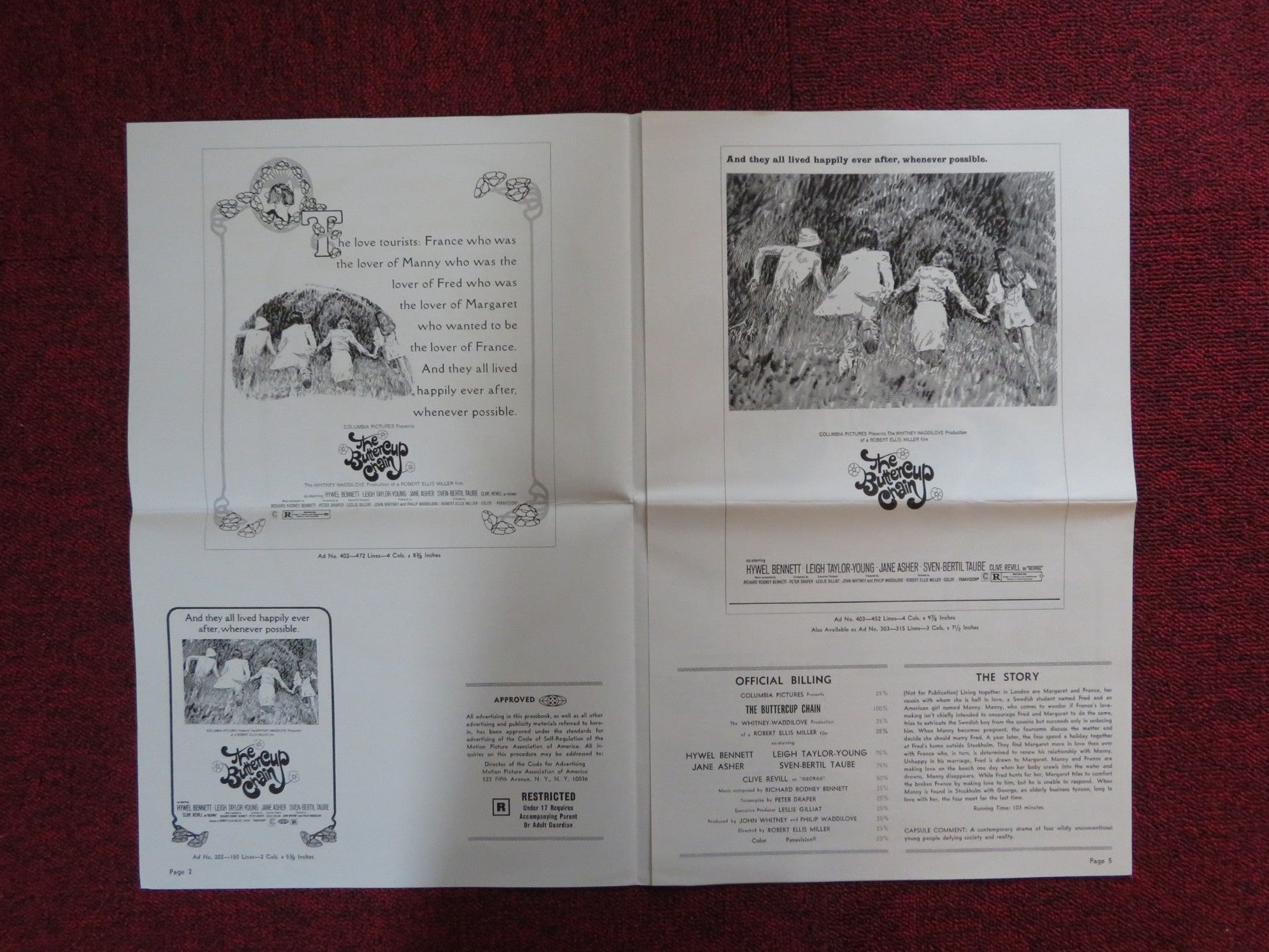 THE BUTTERCUP CHAIN UNCUT COLUMBIA PICTURES FOLDED PRESS BOOK TAYLOR - YOUNG 1970 Rendezvous Cinema Movie posters