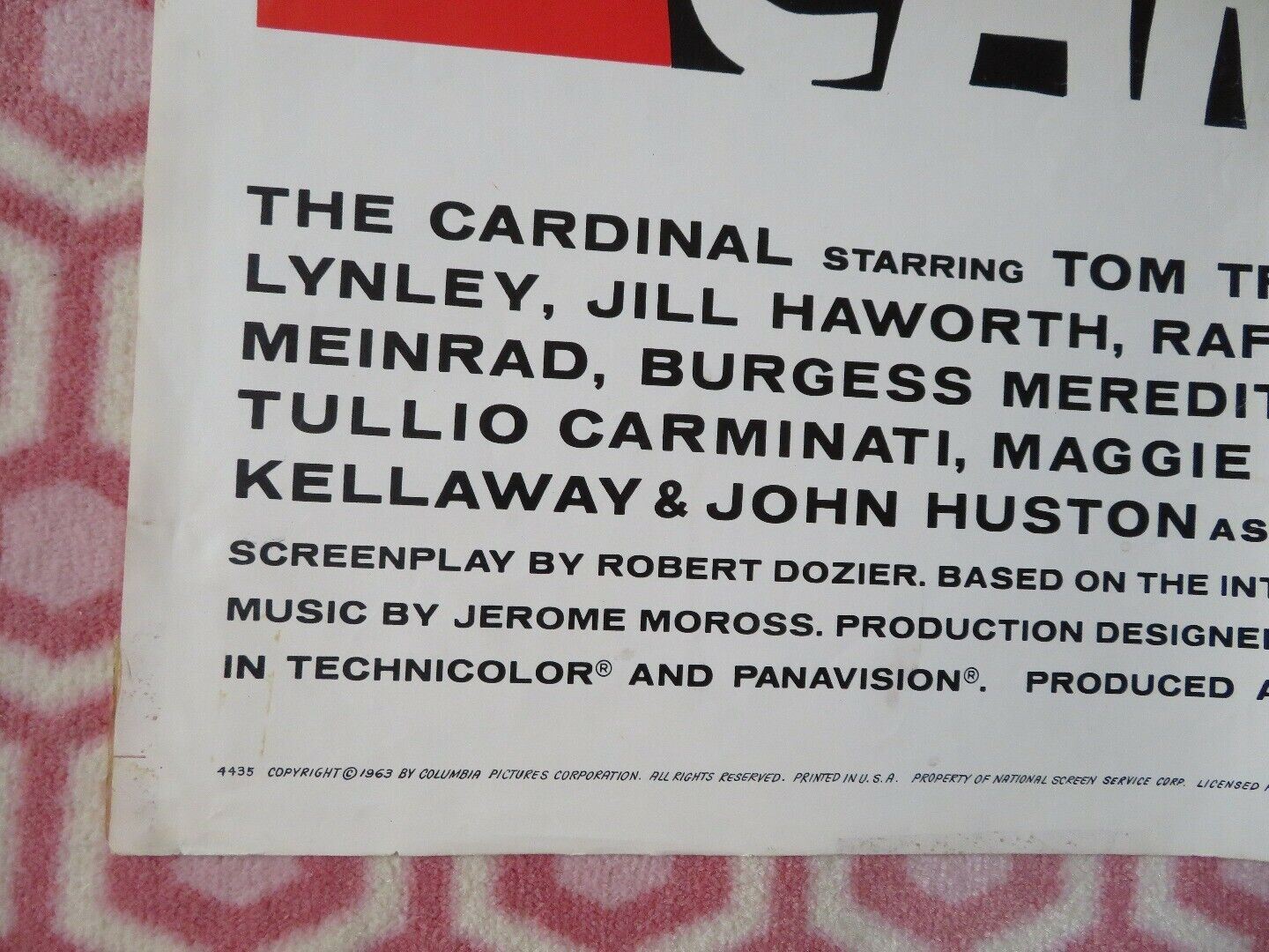THE CARDINAL FOLDED US ONE SHEET POSTER TOM TRYON ROMY SCHNEIDER 1964 - Rendezvous Cinema