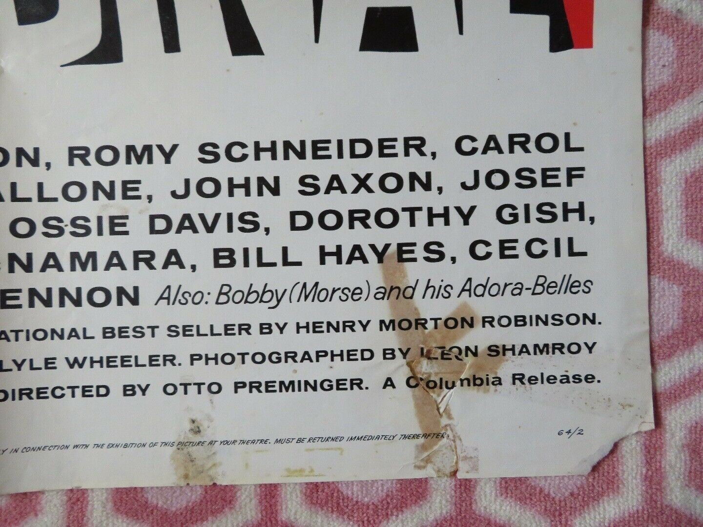 THE CARDINAL FOLDED US ONE SHEET POSTER TOM TRYON ROMY SCHNEIDER 1964 - Rendezvous Cinema