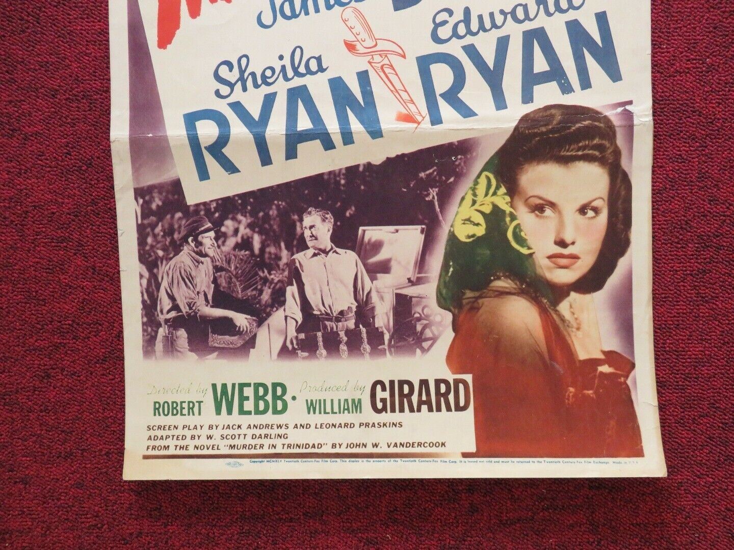 THE CARIBBEAN MYSTERY US INSERT (14"x 36") POSTER JAMES DUNN SHEILA RYAN 1945 Movie posters
