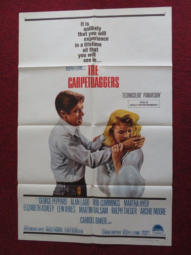 THE CARPETBAGGERS FOLDED US ONE SHEET POSTER GEORGE PEPPARD ALAN LADD 1964 Movie posters