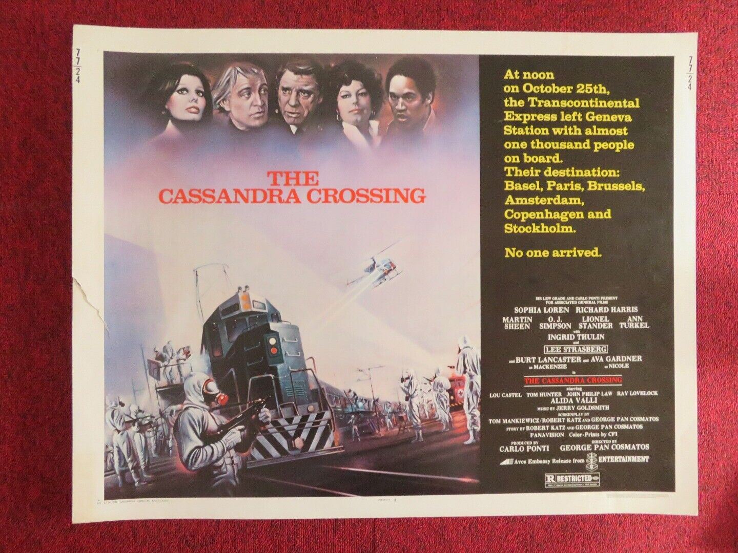 THE CASSANDRA CROSSING US HALF SHEET (22"x 28") POSTER SOPHIA LOREN 1977 Movie posters